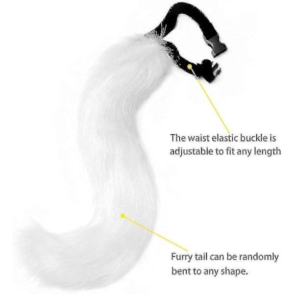 Konstgjord Pälsräv Svans Katt Varulv Cosplay Kostym Set Plysch Mask Fluffiga Tassar Handskar Halloween Jul White