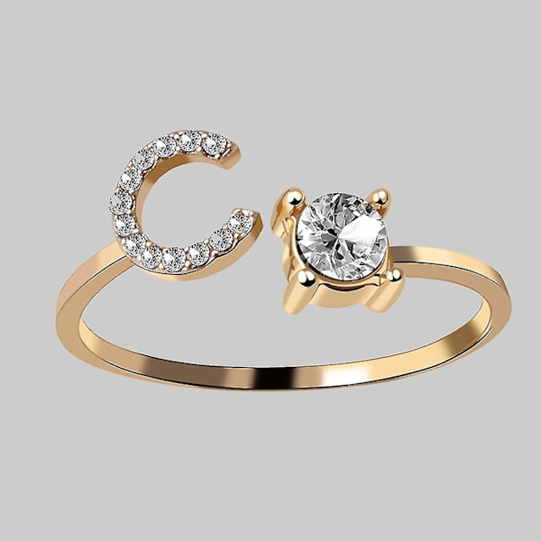 26-bokstävers guldringar med zirkon och strass justerbar robusthet - Perfekt present till kvinnor Gold-Z