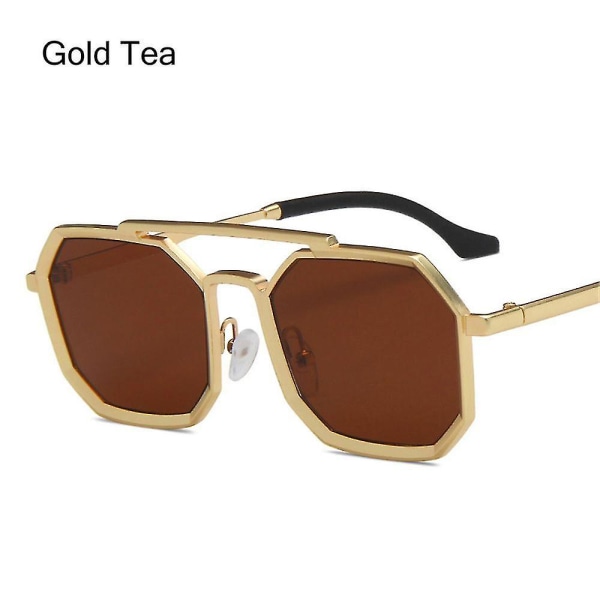 Muodin Polygoni Aurinkolasit Miehille Vintage Aurinkolasit Retro Näyttävät Kasvot Pienet Varjot Lasit Uv400 Suojaavat Aurinkolasit Gold Tea