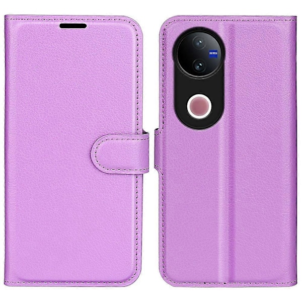 Til vivo V50 5G Etui Litchi Tekstur Stødsikkert Læder Wallet Telefon Cover - Lilla Red