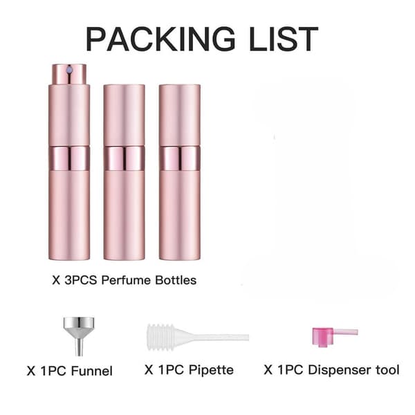 8ML Atomizer Parfym Sprayflaska för Resor (3 Stycken) Tom Köln Vatten Dispenser, Portabel Spruta (Rosa)