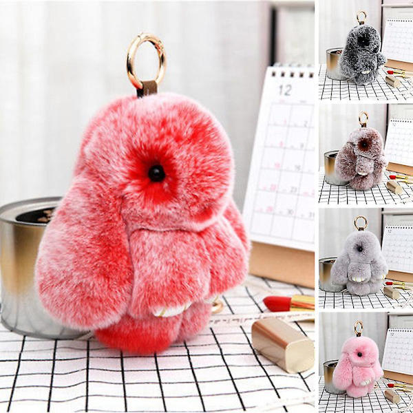Pehmeä Pupu Avaimenperä, Super Pehmeä Tekoturkis, Ihastuttava Jänis Nukke, Plushie, Reppu Koriste, Värillinen Täytetty Jänis Ripustus, Lapsen Nukke Leikki, Syntymäpäivälahja White & Red 18cm