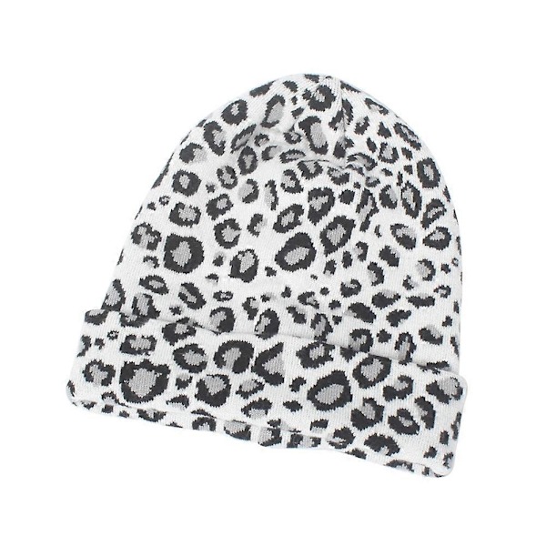 Varm Stickad Mössa Vit Leopard Ull Stickad Mössa för Vinterbruk