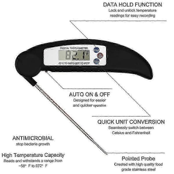 Digital Termometer Mat Kött Matlagning Termometer Köksredskap BBQ Grill Rök Svart