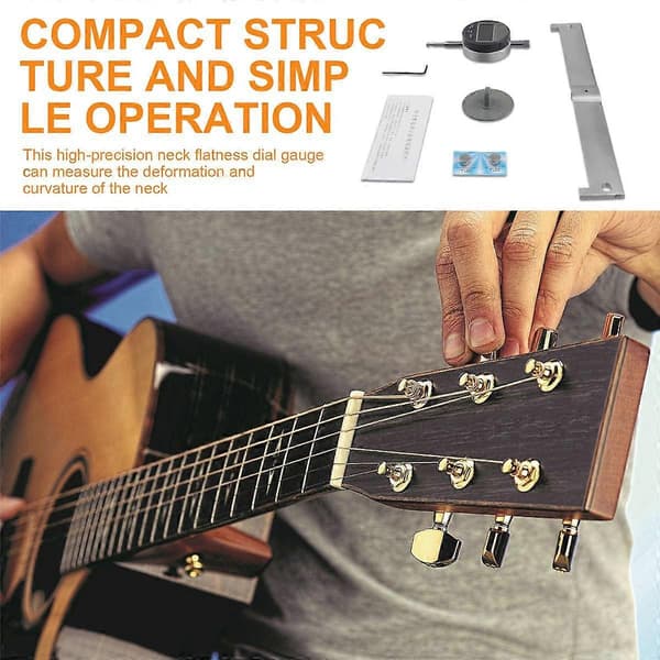 Gitarr Halskrökningsmätare Dial Indikator Gitarr Greppbräda Mätning Platt Linjal Återställ Kalibreringsinstrument