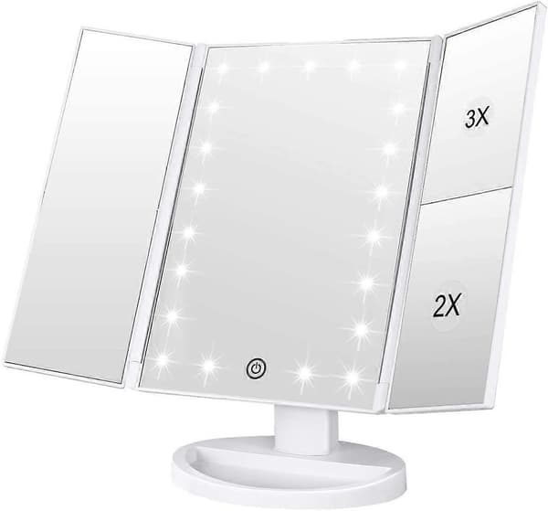 Sminkspegel, 1x/2x/3x Sminkspegel med tre paneler och 21 lampor