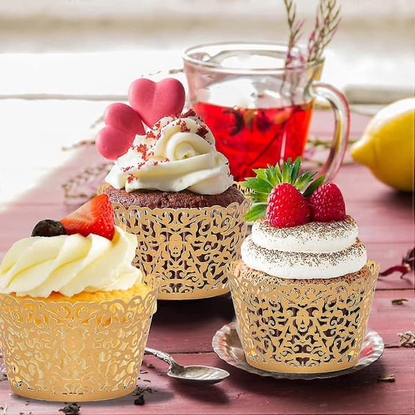 50-pack Muffinsformar Papper, Spets Muffinsformar, Muffinsdekorationer