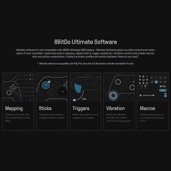 8BitDo USB Trådlös Adapter 2 för PS4 PS5 Switch Pro Handkontroll med Vibration