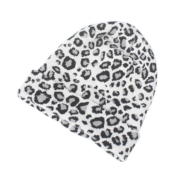 Varm Stickad Mössa Vit Leopard Ull Stickad Mössa för Vinterbruk
