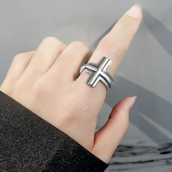 Kors Gotisk Silverring Tro Öppna Ringar Justerbar Religiös Ring Religiös Ring