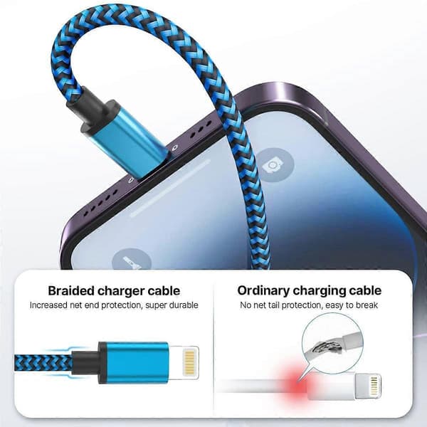 iPhone Laddningskabel 2m 3-pack iPhone Laddningskabel Lång iPhone Lightning-kabel Färgglad Platt USB iPhone Snabbladdningskabel Kompatibel