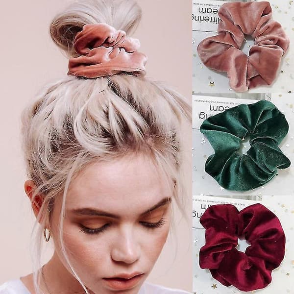 Sammet Scrunchie Elastiska Hårband Enfärgad Mode Bandana Hästsvanshållare Hårband Håraccessoarer-vit