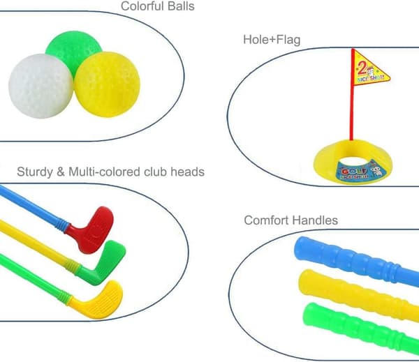 Golfklubbor i plast, robusta golfleksaksset i plast för småbarn och barn