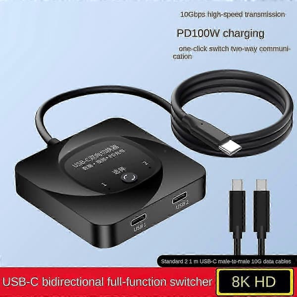 USB-C Dubbelriktad Switch Data Video Switcher Svart