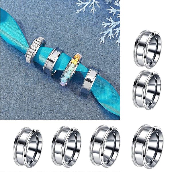 Förpackning med 6 trendiga tomma räfflade ringar tomma ringar ringar DIY ringar material mode tomma ringar unisex ringar för fest dagligen