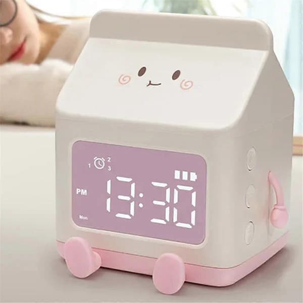 Milk Carton Electronic Alarm Clock Student Mini Countdown Cute Small Alarm Clock Bedroom Clock Brown