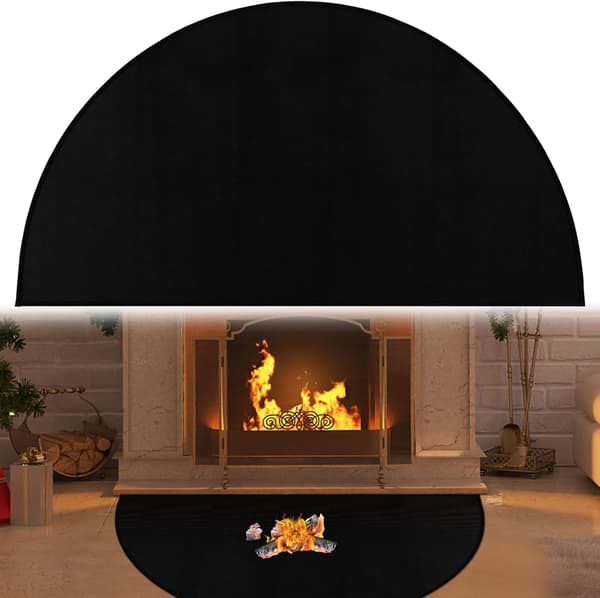 Svart Eldstadsskyddsmatta 50x102 cm - Halvmåneformad Eldstadsmatta - Flamskyddande Golvskydd för Eldstad och Eldplats