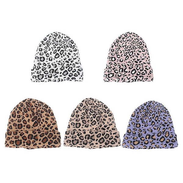 Varm Stickad Mössa Vit Leopard Ull Stickad Mössa för Vinterbruk