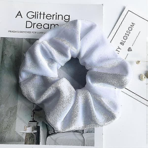 Sammet Scrunchie Elastiska Hårband Enfärgad Mode Bandana Hästsvanshållare Hårband Håraccessoarer-vit
