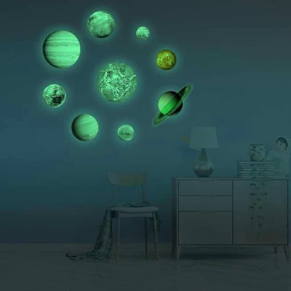 9 st/set 9 Planet Solsystem Fluorescerande Väggdekor Universum