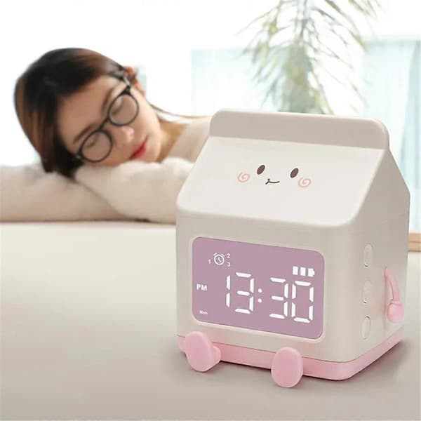 Milk Carton Electronic Alarm Clock Student Mini Countdown Cute Small Alarm Clock Bedroom Clock Brown