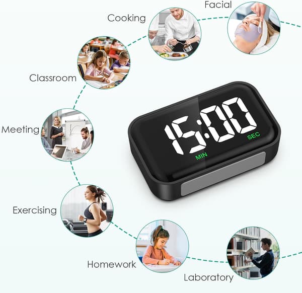 Kökstimer - digital - magnetisk - 3-5 tum - stor LED - digital nedräkning - timer - visuell - kökstimer - kort timer - äggklocka med högt ala