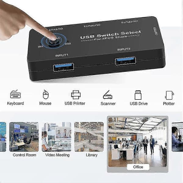 USB-switch 2 datorer delar 4 USB-enheter, USB KVM-switchväljare med enknappsbyte, 4