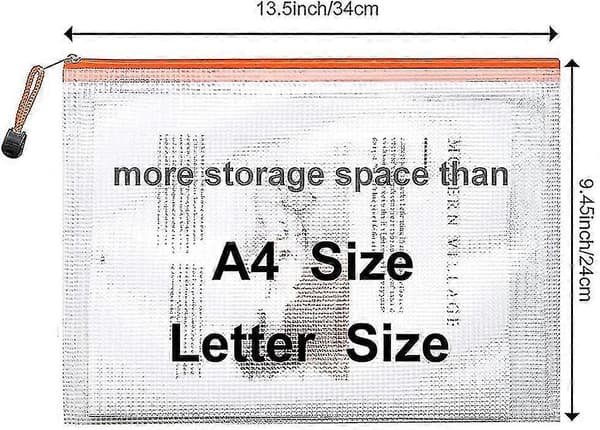A4 Plastfickor Mapp, Zip Lock Väskor Mesh Dokumentplånbok