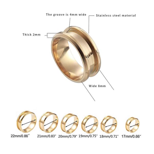 Förpackning med 6 trendiga tomma räfflade ringar tomma ringar ringar DIY ringar material mode tomma ringar unisex ringar för fest dagligen