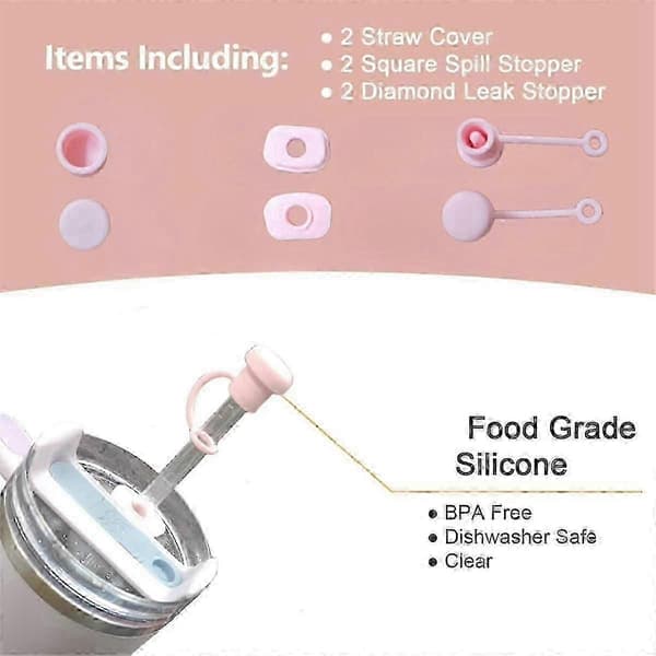 Justerbart sugrörsskydd Diameter 6mm-10mm, Diskmaskinsäker Klar Sugrör Dammskydd Rosa