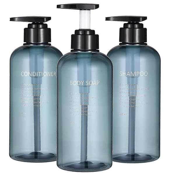 Schampo och Balsam Dispenser Flaskor - 3st 500ml Tomma Återfyllningsbara Pumpflaskor för Lotion, Blå