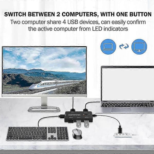 USB-switch 2 datorer delar 4 USB-enheter, USB KVM-switchväljare med enknappsbyte, 4