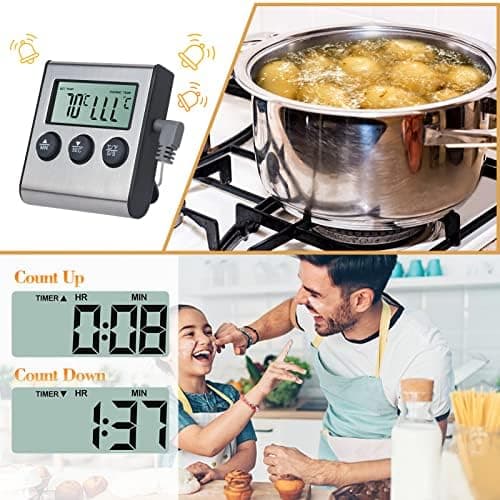 Digital mattermometer med sond - LED-display och timer - För grillning, ugn och matlagning - Mäter snabbt och exakt - Batterier ingår ej