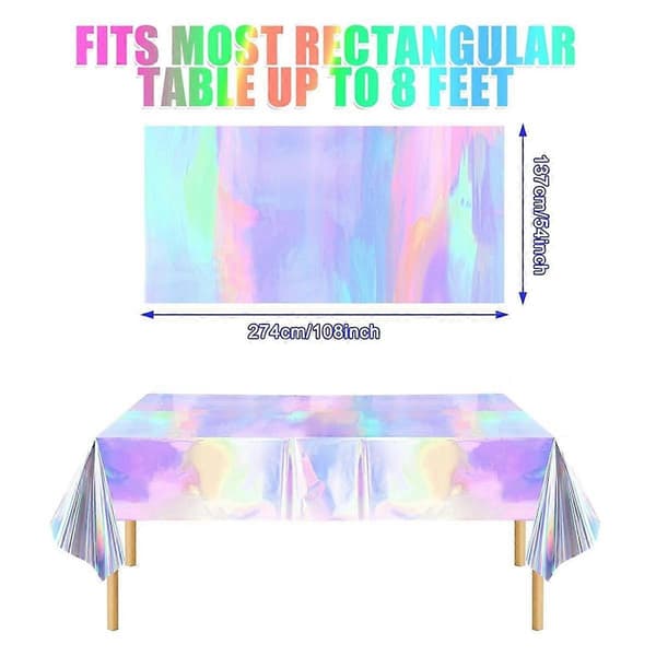 10-pack färgglada laserdukar, holografiska dukar, 137 x 274 cm rektangulära discodukar, glitterdukar