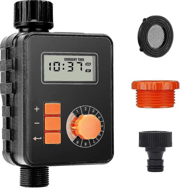 Vattentimer, programmerbar trädgårdsbevattningstimer, gräsmatta kran slang sprinkler timer med stor LCD-skärm, regnvattensensor, auto/manu