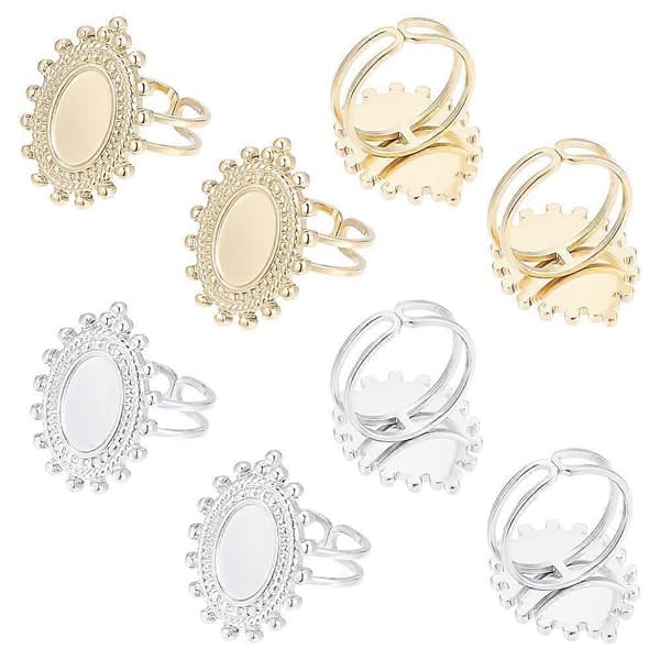 8st 2 färger tomma ringar ovala ringar rostfritt stål öppen manschettring dyna ringbas oval tom ringbas ringinfattning kopp ringbas rambricka f