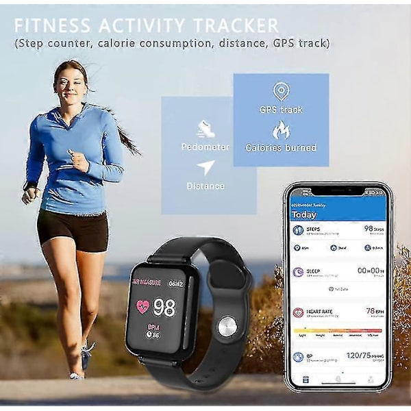 Smartklocka med Bluetooth för Android Bästa presenten för män och kvinnor (svart)