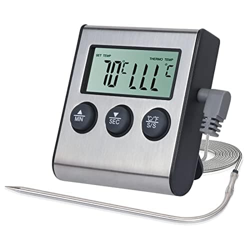 Digital mattermometer med sond - LED-display och timer - För grillning, ugn och matlagning - Mäter snabbt och exakt - Batterier ingår ej