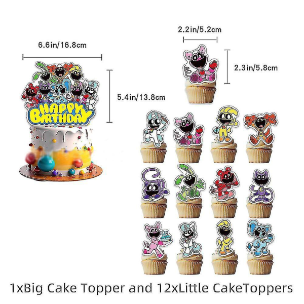 Leende Critters Barn Födelsedagsfest Tillbehör Skräckspel Tema Ballonger Banner Tårta Cupcake Toppers Dekoration Kit