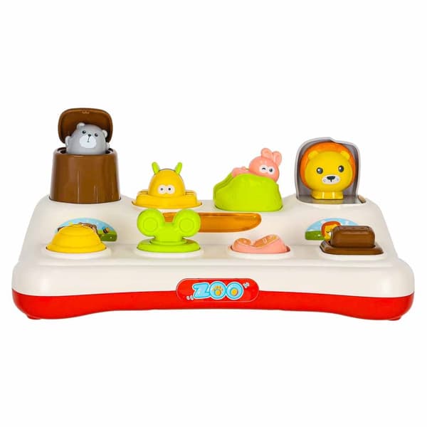 Pop-up activity toy with animals, sound & light, from 18 months