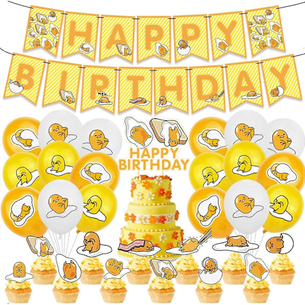 32 st Gudetama födelsedagsfesttillbehör Festspecialset Gudetama tårtdekorationer Cupcakes Dekorationer Gudetama födelsedagsfestdekorationer Banderoll Ballonger