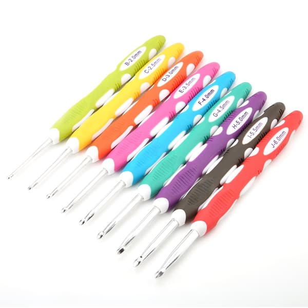 Crochet Hook Set - 9 Pcs Ergonomic Needle Tools with Smooth Plastic Handles and Aluminum Hooks #1
