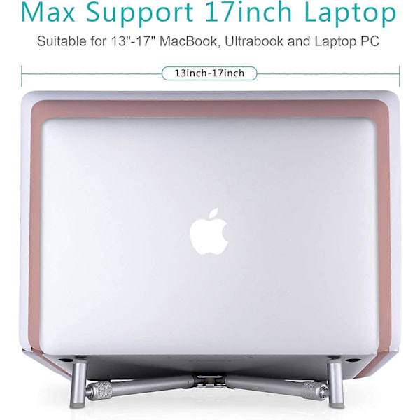 Bärbart Laptopställ, Justerbart Laptopställ för MacBook Pro, Aluminium Skrivbord Vikbart Kompakt Universellt Dator Kylställ för 12 13 15 17 tum