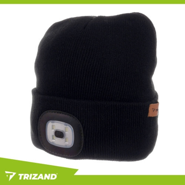 Winter hat with USB-charged LED flashlight 3 modes black unisex