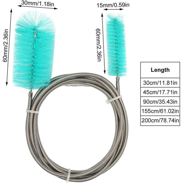 Akvariumrengöringsborste, dubbeländad rörborste för akvarium fisk tank underhåll 30cm/45cm/90cm/155cm/200cm
