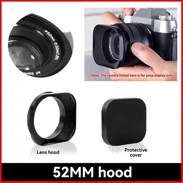 52mm SLR MicroSingle Modlysblænde Firkantet Aluminium Legering Modlysblænde, , , Kameraer Sort