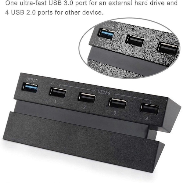 5-ports USB-hub for PS4 - Høyhastighetslader, kontroller-splitter, utvidelsesadapter - H TAO