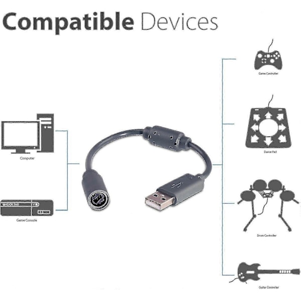 2 kpl Langallinen ohjain USB-irrotettava kaapeli Microsoft Xbox 360 Guitar Hero -peliin