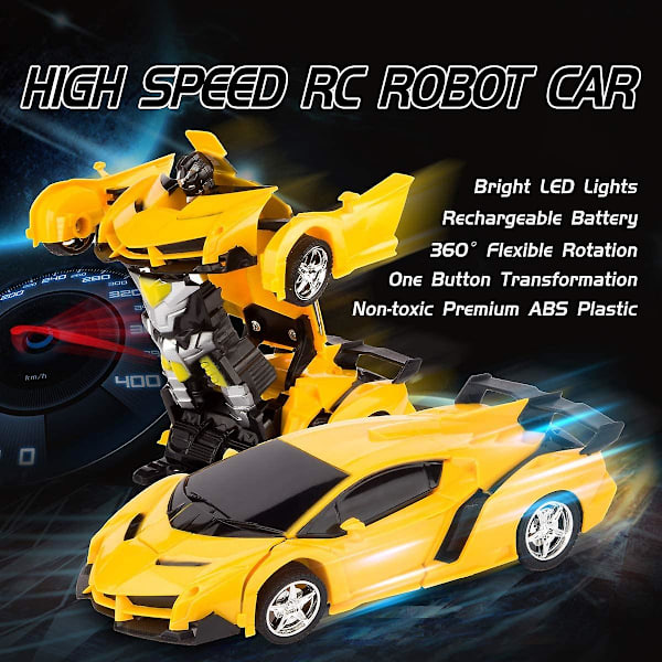 Kaukosäätimellä ohjattava muuntautuva auto, Rc-robotti, latautuva 360 asteen stunt-auto, 1:18 muodonmuutoskilpa-auto lelu, jossa on cooli ääni ja valo, yhdellä painikkeella muodonmuutos