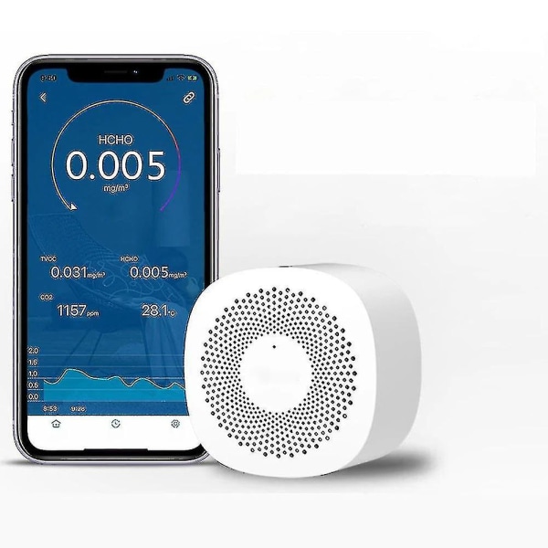 Digital CO2-måler Gassdetektor CO2-sensor Luftkvalitetsmonitor Formaldehyd Tvoc Kuldioxid Trådløs App Luftanalysator